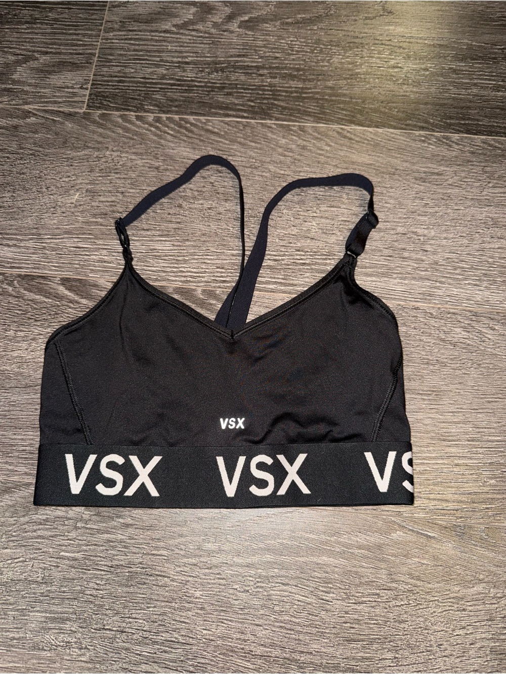VSX Black Logo Elastic Sports Bralette with Adjustable Straps